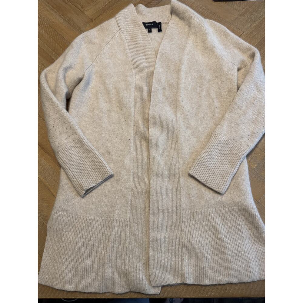 Theory Knit Cardigan Sweater Ivory 100% Cashmere Open Long Sleeve Size S